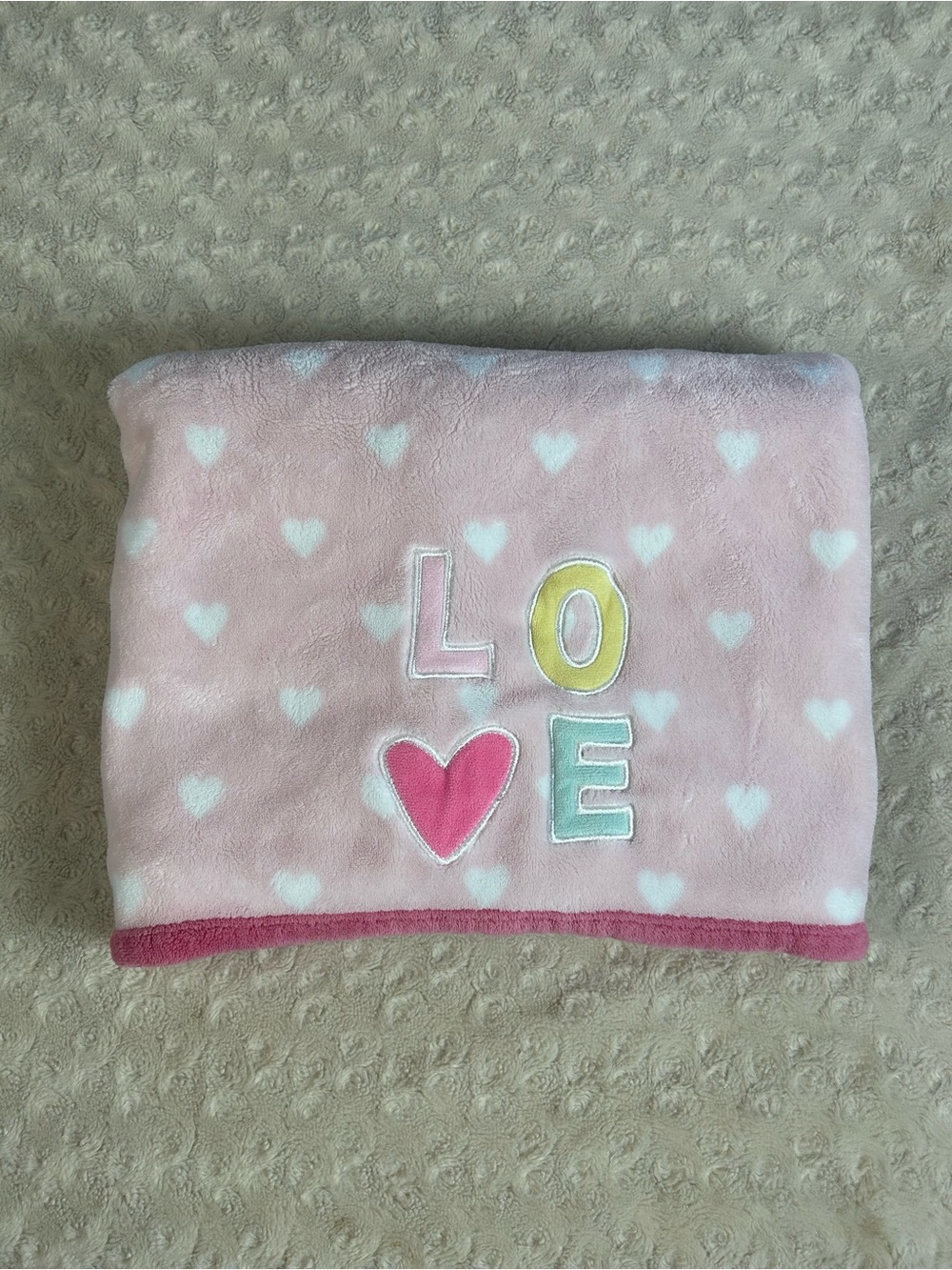 Parent's Choice Love Word Pink White Hearts Baby Blanket Yellow Blue Lovey